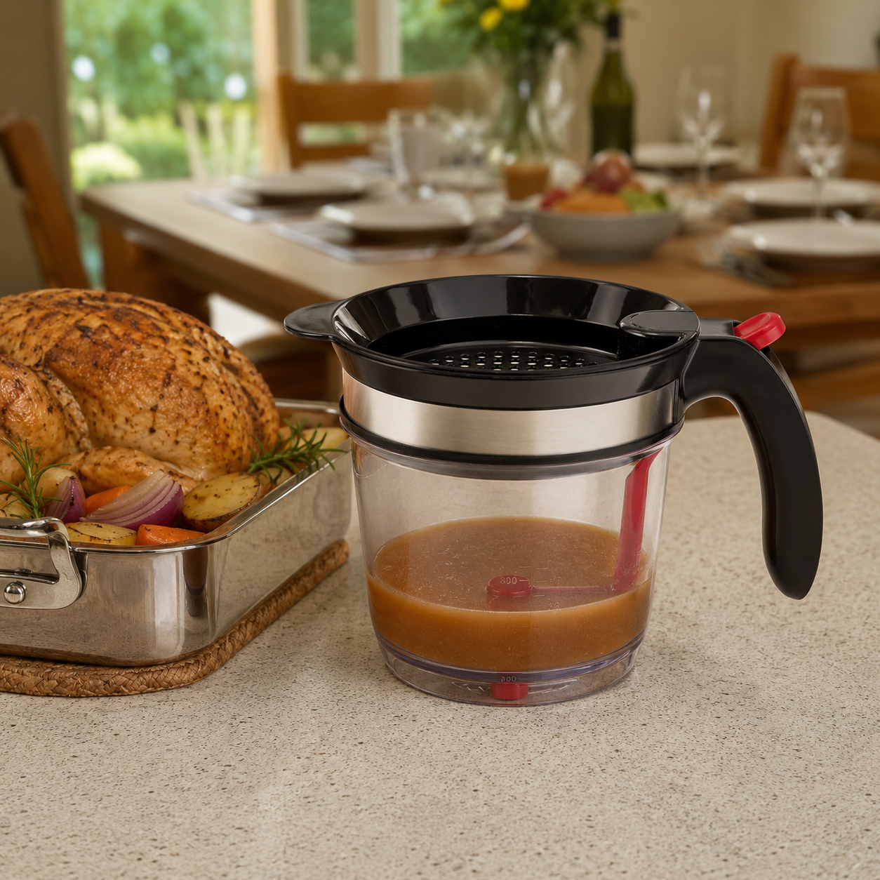 fat separator with roast chicken