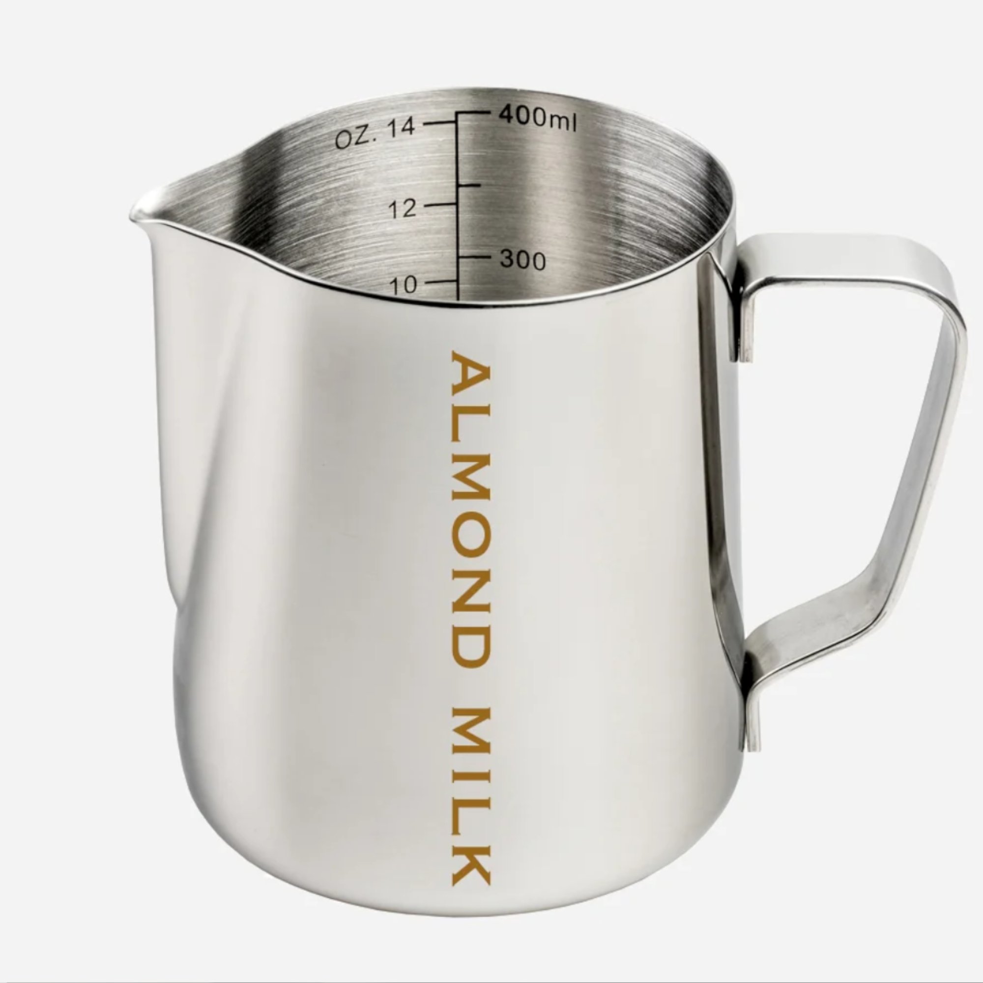 600ml milk jug with ALMOND etched on side for cafes